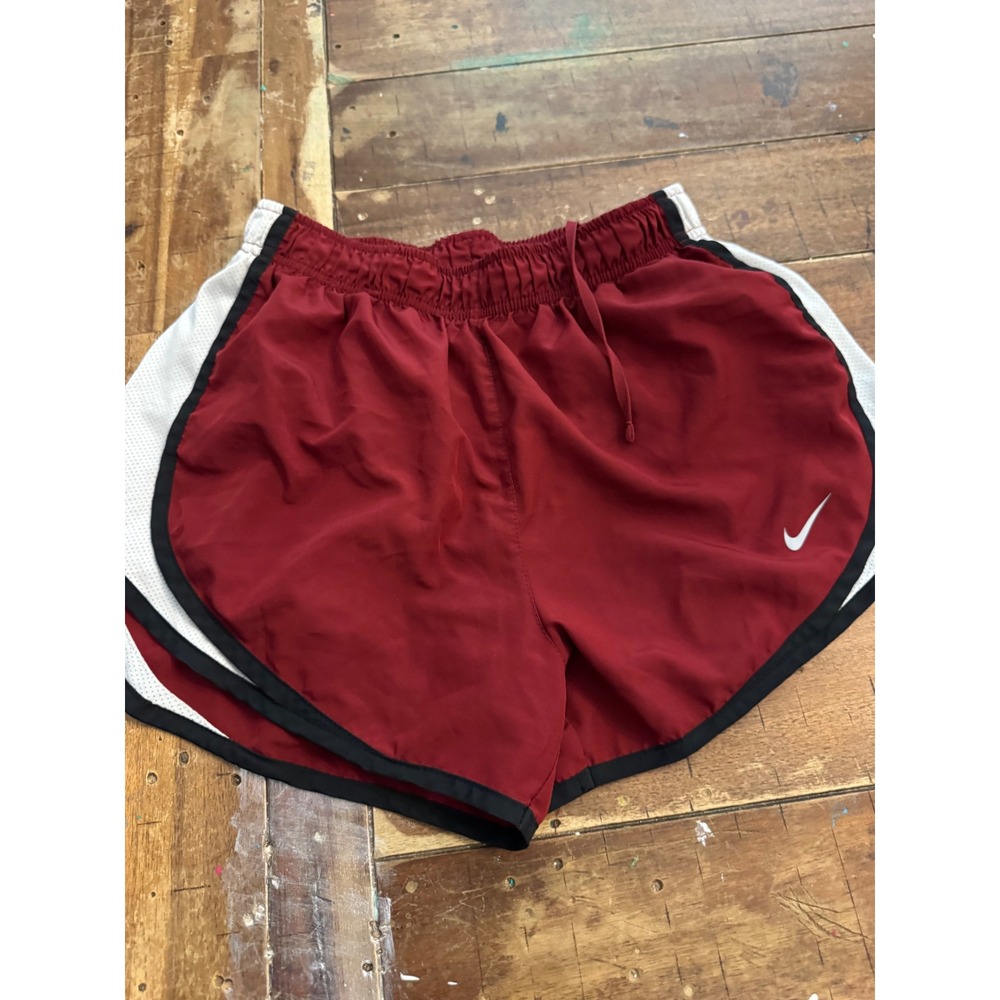 Nike Dri-FIT Running Shorts Womens Small Red Burgundy White Mesh Athletic Gym